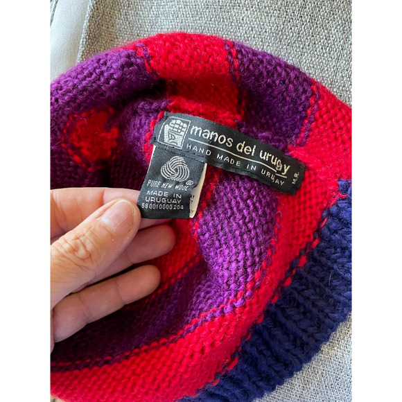 Manos Del Uruguay Wool Scarf Hat Striped Pink Purple Blue - Picture 7 of 7